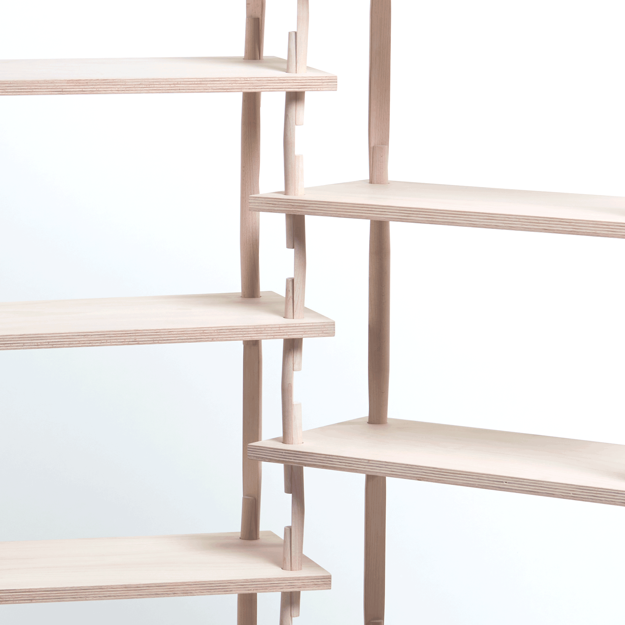 Modular shelving system: beech wood; 2023